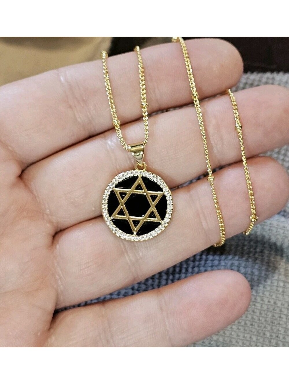 Black Onyx Magen David Star Pendant Necklace Gold-plated Gemstone CZ